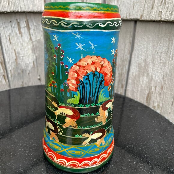 Isidoro Mexico Painted Stein Terracota Pitcher Magnet Wooden Spoon Floral Set - Picture 6 of 16